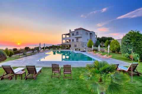 Property building, Swimming pool, Sunset