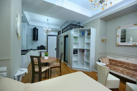 Kitchen or kitchenette, Living room, Seating area, Dining area, oven