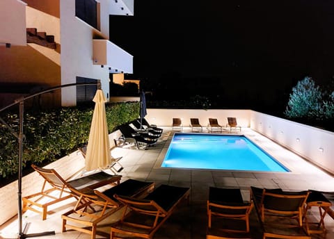 Patio, Night, Pool view, Swimming pool