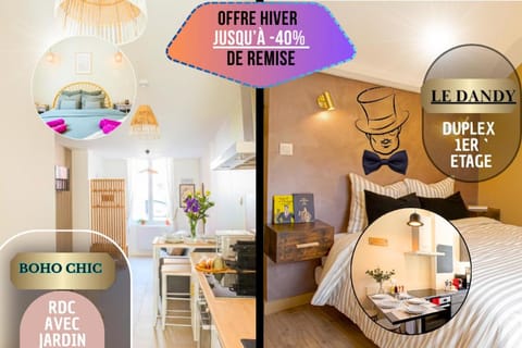 Idéal PRO & Couple - 2 Logements Thème Boho Chic RDC & Dandy 1er étage - Quartier Calme - Jardin - WIFI HD - Smart TV - Parking Gratuit - Proche Centre & Transports - Ask Home Apartment in Valenciennes