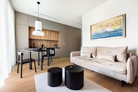 Kitchen or kitchenette, Living room, Seating area, Dining area