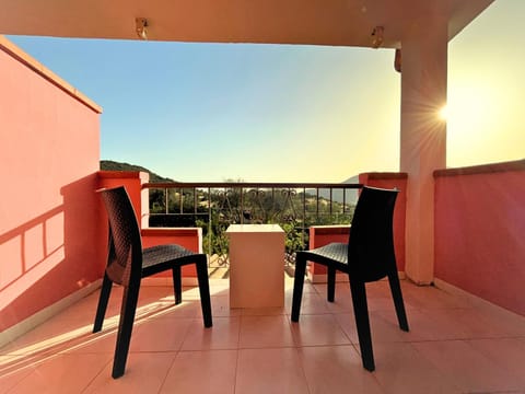 Property building, Patio, Natural landscape, View (from property/room), Balcony/Terrace, Sunset