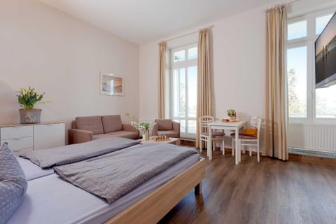 Bed, Living room, Dining area