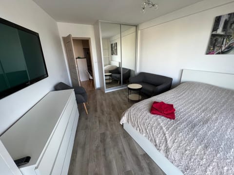 Bed, TV and multimedia, Living room, Photo of the whole room, Seating area, Bedroom, towels