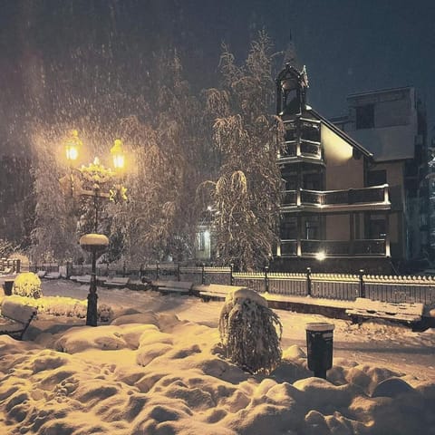 Property building, Night, Winter