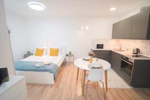 Bed, Kitchen or kitchenette, Living room, Photo of the whole room