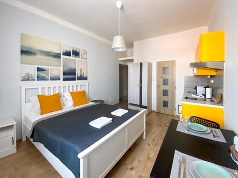 Bed, Kitchen or kitchenette, Photo of the whole room, Bedroom, stove, wardrobe