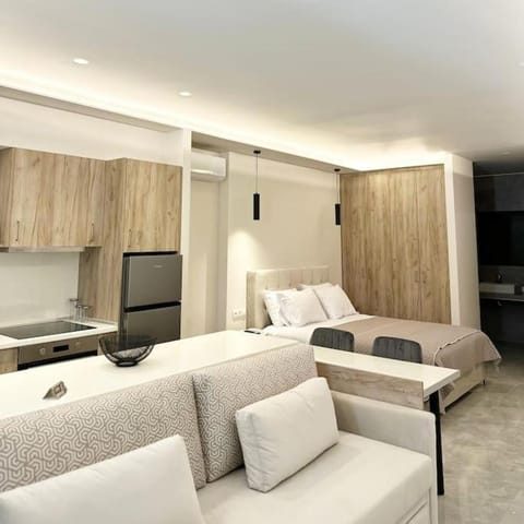 Bed, Living room, Seating area, Bedroom