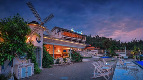 Property building, Night, Swimming pool