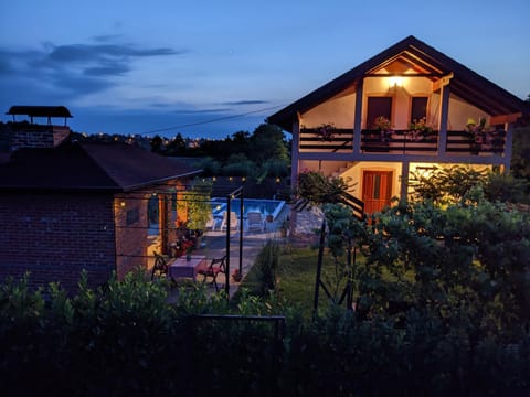 Property building, Night, Garden, Garden view, Pool view, Swimming pool
