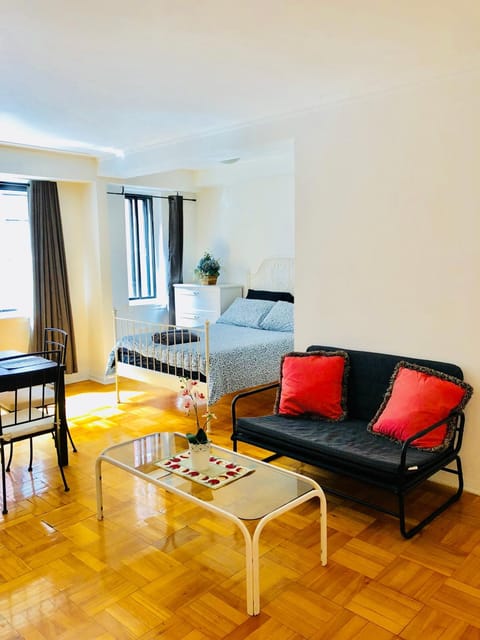 Bed, Living room, Seating area
