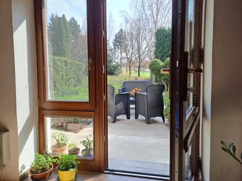 Patio, Spring, Day, Garden, View (from property/room), Balcony/Terrace, Living room, Seating area, Garden view