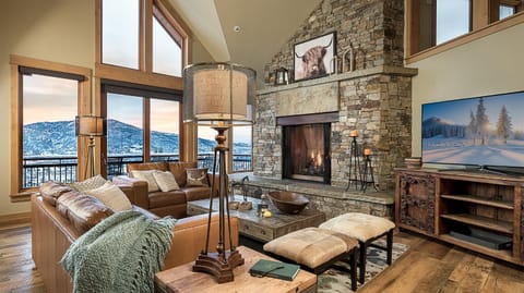 View (from property/room), Balcony/Terrace, Living room, fireplace