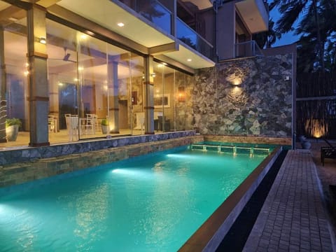 Night, Pool view, Swimming pool, Swimming pool