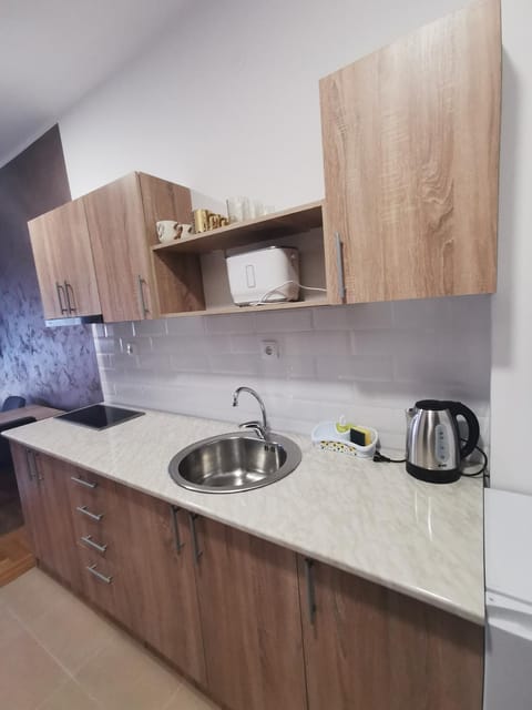 Kitchen or kitchenette, stove