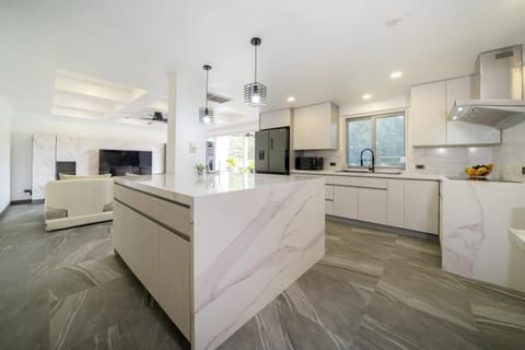 Kitchen or kitchenette, stove