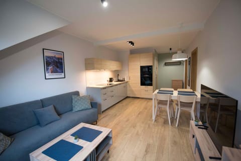Kitchen or kitchenette, Living room, Seating area, Dining area