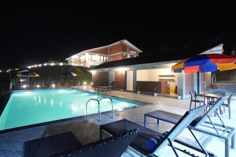 Property building, Night, Swimming pool