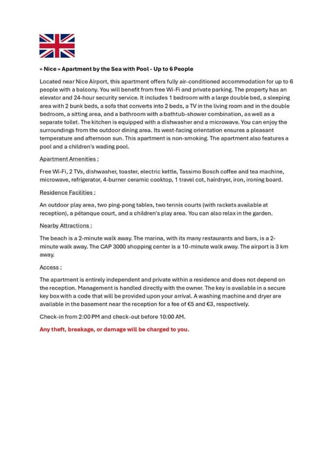 Nice Seaside Pool and Tennis Apartment in Cagnes-sur-Mer