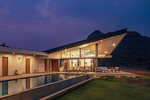 Property building, Patio, Night, Mountain view, Pool view, Swimming pool