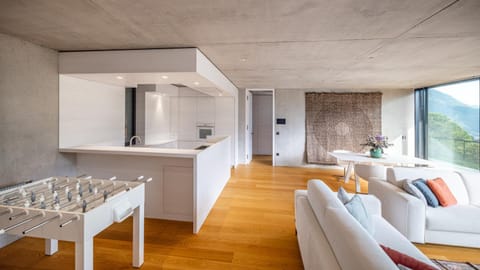 Kitchen or kitchenette, Living room, Seating area, Dining area