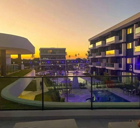 Property building, Pool view, Sunset