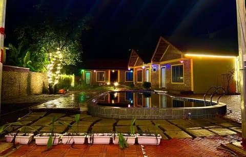 Property building, Night, Garden, Swimming pool