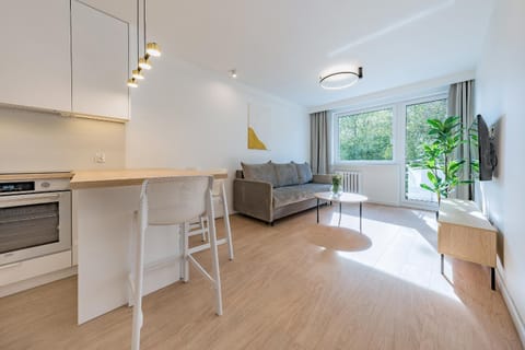 Kitchen or kitchenette, Living room, Seating area, Dining area