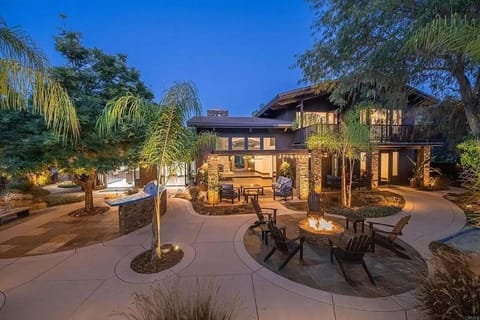 Property building, Patio, Spring, Night, BBQ facilities, Garden, fireplace