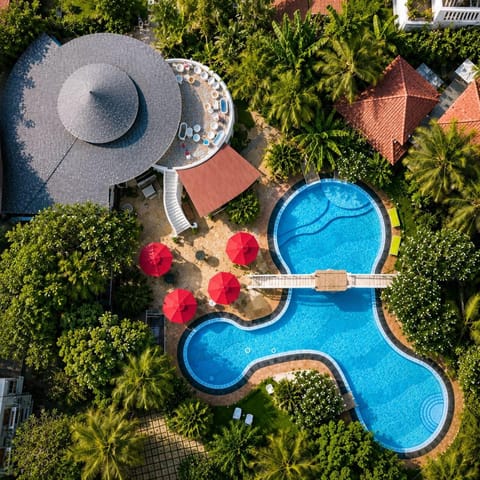 Property building, Day, Bird's eye view, Garden, Garden view, Pool view, Swimming pool, sunbed