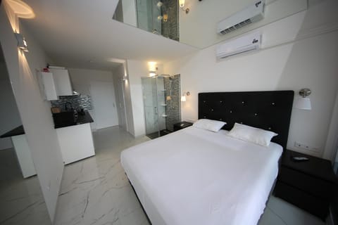 Shower, Bed, Kitchen or kitchenette, Photo of the whole room, Bedroom, air conditioner
