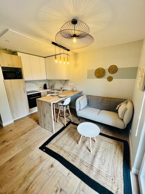 Kitchen or kitchenette, Living room, Seating area, Dining area