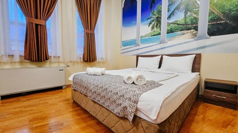Bed, Bedroom, City view, towels