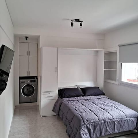 Bed, Photo of the whole room, Bedroom, wardrobe, washing machine, dryer