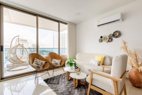 Balcony/Terrace, Living room, Seating area, Sea view, air conditioner