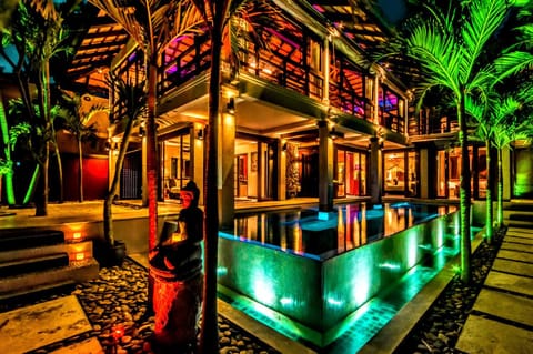Property building, Night, Pool view, Swimming pool