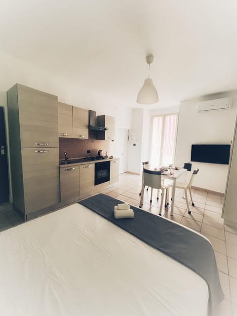 Bed, TV and multimedia, Kitchen or kitchenette, Photo of the whole room, Dining area, Bedroom, pet friendly, stove, air conditioner