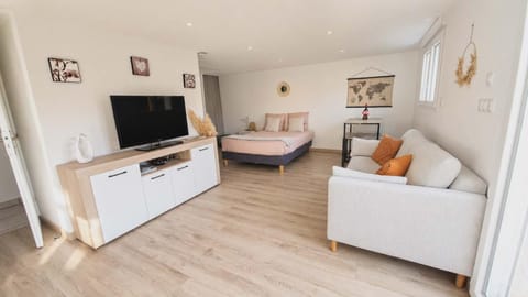 Bed, TV and multimedia, View (from property/room), Living room, Photo of the whole room