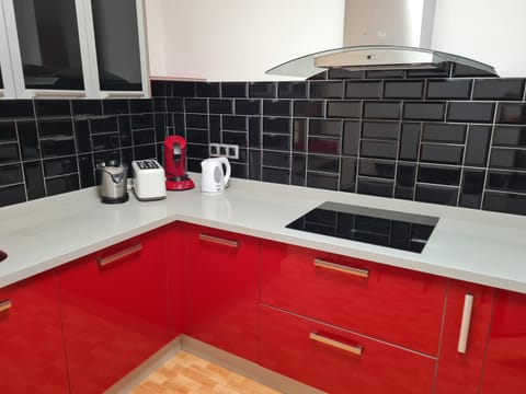 Kitchen or kitchenette, stove