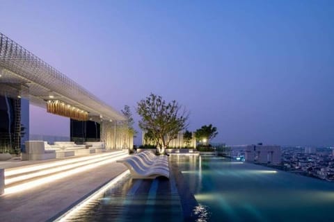 Night, Pool view, Swimming pool