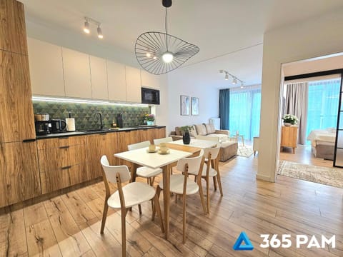 Kitchen or kitchenette, Living room, Seating area, Dining area, stove