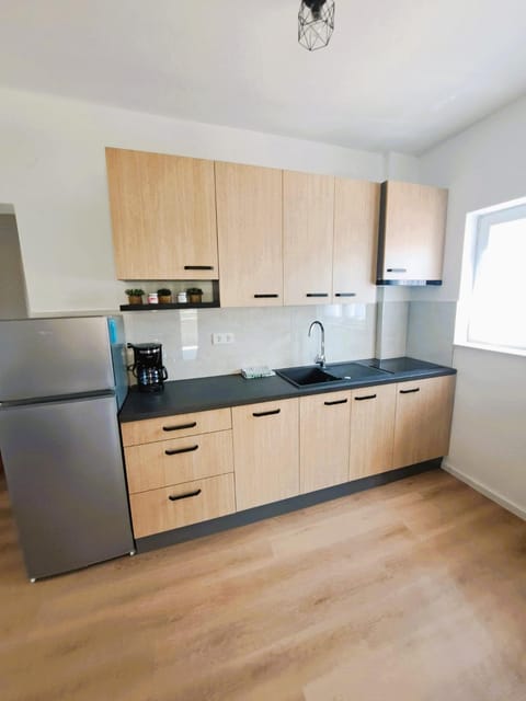 Kitchen or kitchenette, dishwasher, stove