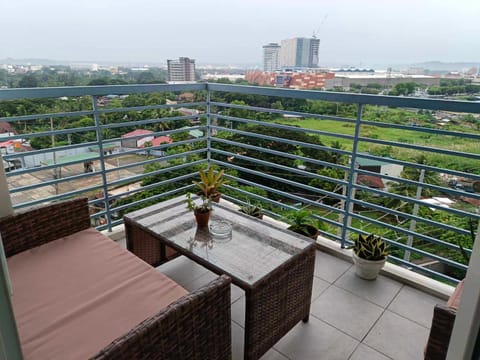 Property building, Patio, Day, View (from property/room), Balcony/Terrace, Living room, Seating area, City view