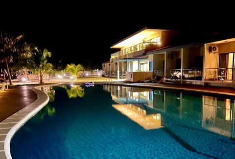 Property building, Night, Pool view, Swimming pool
