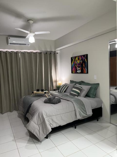 Bed, Photo of the whole room, fireplace, towels, air conditioner