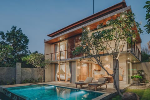 Property building, Night, Pool view, Swimming pool