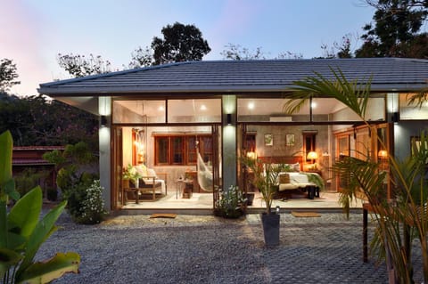 Property building, Night, Garden, Living room, Garden view, Garden view