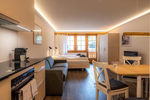 Bed, TV and multimedia, Kitchen or kitchenette, Living room, Photo of the whole room, Seating area, Bedroom