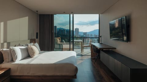 Bed, Bedroom, City view