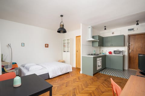 Bed, Coffee/tea facilities, Kitchen or kitchenette, Photo of the whole room, Dining area, Bedroom, minibar, pet friendly, stove